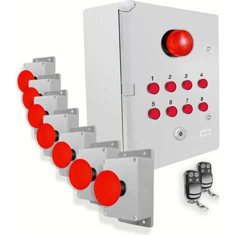 Système identification alerte sans-fil 900m - 7 boutons coup de poing Sirène Flash LEDs Télécommandes d'arrêt (DA600+) (1/5)