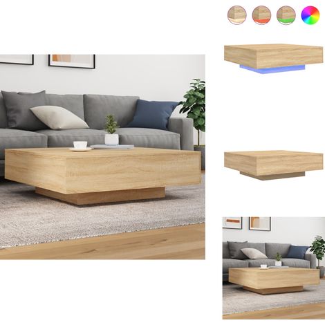 Table basse avec lumières LED chêne sonoma 100x100x31 cm - Table Basse - Meuble Salon - Table D'appoint - Lampe Led - Éclairage Intérieur (1/5)