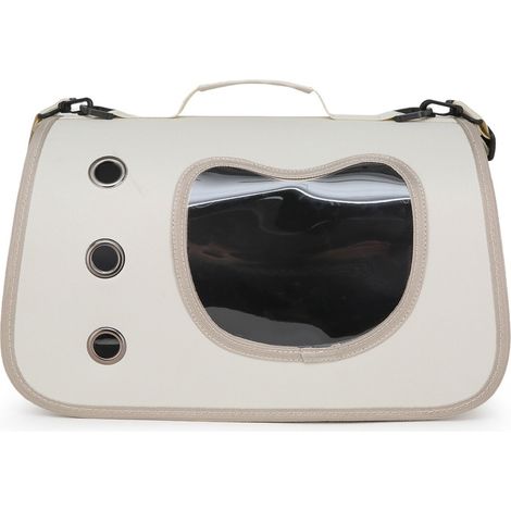 Sac de Transport Chat Chien 40x26x22 cm Pliable Léger 0,55 kg – Caisse Souple Bandoulière Réglable + Poignée – Fenêtre Transparente Tête de Chat Mesh Respirant Tissu Déperlant Beige Voiture Sortie Vét (1/4)