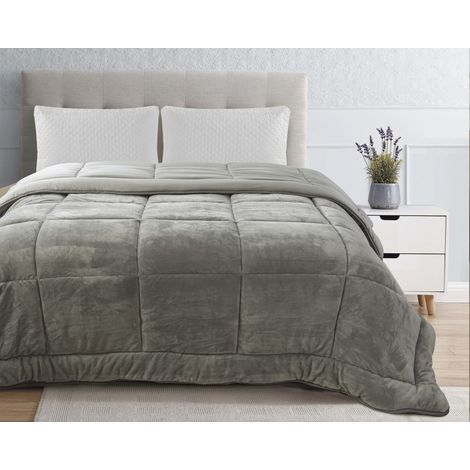 Trapunta Piumone Invernale In Tessuto Flanellato Effetto Velluto 550 Gr-Mq Grigio - Matrimoniale