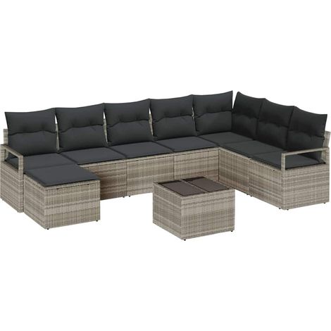 Maison Exclusive - Sofa Set mit Kissen 8 pcs Hellgrau Poly Rattan