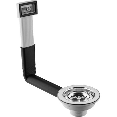 PILETTA DI SCARICO CON TROPPO PIENO RETTANGOLARE PER LAVELLO IN ACCIAIO INOX MODELLO HOOK LUX - ø11/2 - BON