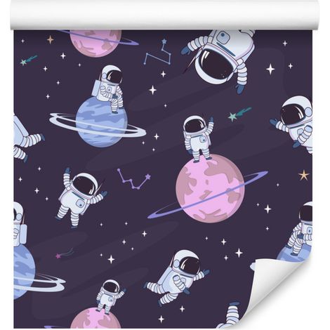 Papel pintado de cosmonautas entre estrellas y planetas para salón y dormitorio, 50x1000 cm. (1/5)