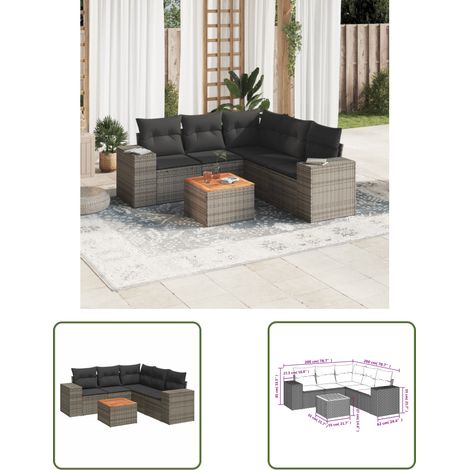 The Living Store 6-tlg. Garten-Sofagarnitur mit Kissen Grau Poly Rattan - Gartenmöbel Set - PE-Rattan Möbel - Outdoor Lounge - Esstisch - Gartenecke (1/3)