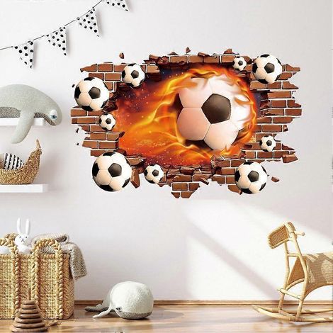 Sticker mural 3D sur le thème du football, décoration murale pour salle de jeux ou chambre de joueur de foot (1/4)