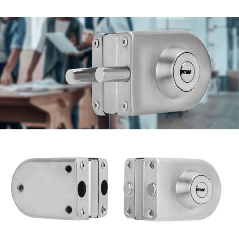Serrure de porte en verre et acier inoxydable sans perçage, antivol, avec clés, ouverture/fermeture pour portes coulissantes à double charnière battante sans cadre de 10 et 12 mm, en acier trempé.-Aqu (1/5)