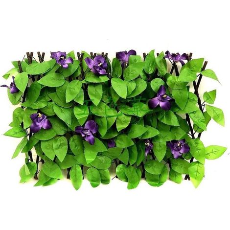 Panneaux de treillis de jardin extensibles - Clôture en bois réglable avec plantes artificielles vertes - Brise-vue décoratif pour extérieur, jardin, balcon, terrasse (orchidée violette)-40cm