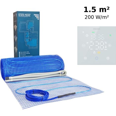 Kit chauffage au sol 1.5 m², 200 W/m² + thermostat Wi-Fi programmable Premium TSM-10, verre trempé 3mm (1/5)