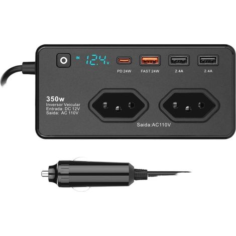 Onduleur de puissance Onduleur de voiture 350 W, charge rapide, port PD, avec affichage, for voiture, camping-car, camion, maison solaire