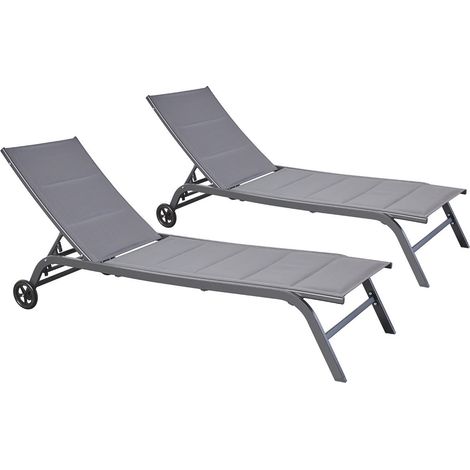 Lot von 2 Liegestühlen aus dunkelgrauem Aluminium LISBOA