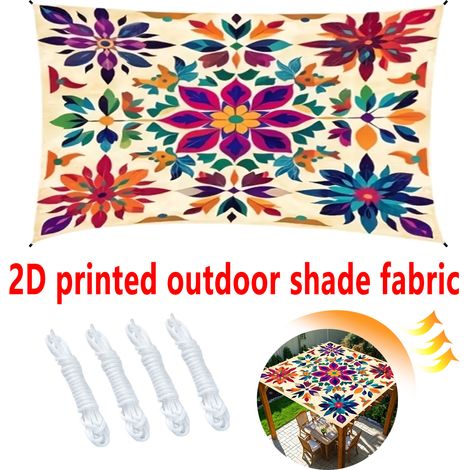 Tissu d'ombrage / de baldaquin d'extérieur 200 x 200 cm – Mandala floral bohème à dégradé (1/5)