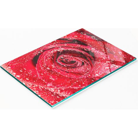 Tabla de cortar decorativa de cristal para cocina con diseño de gotas de agua de rosas, 80x52 cm. (1/5)