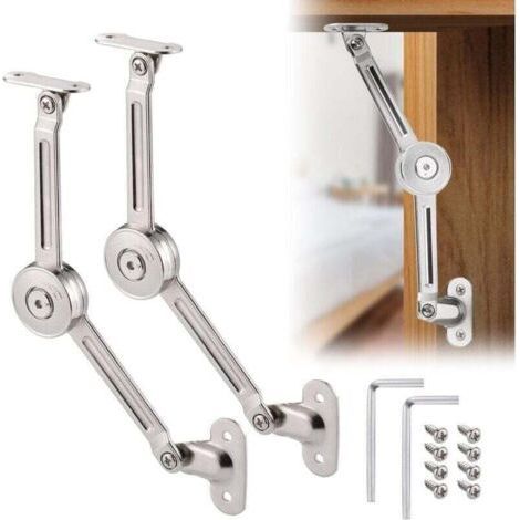 2 Pcs Soft Close Lid Support Hinge with Screws and Allen Key, Satin Nickel, Support 18kg, Lid Support Hinge for Cupboard, Toy Box Lift Support (1/4)