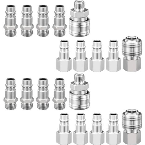Raccord Rapide Pneumatique 1/4" BSP, 20 Pièces Embout Compresseur Air Européen, Raccord de Compresseur pour Tuyau Pneumatique