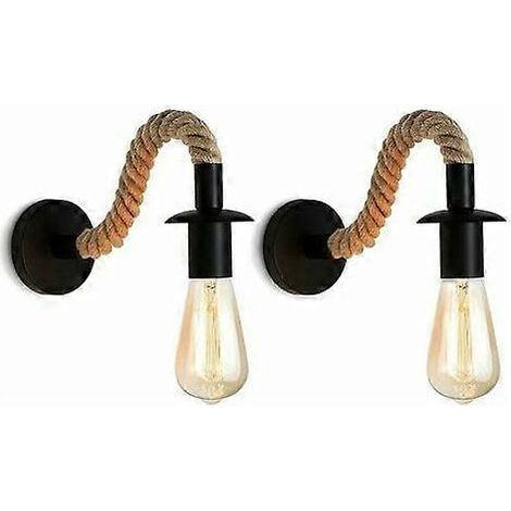 2 apliques de pared retro de cuerda de cáñamo estilo industrial, aptos para bombillas E27, ideales para pasillos o dormitorios, 110/220 V (sin bombilla).