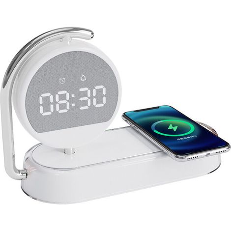 Lampe de Chevet Chargeur sans Fil Lampe de Nuit avec Chargeur Horloge,Induction Veilleuse Tactile LED 3 Intensité Variable avec Lumière Douce,Lampes Tactiles De Table pour Chambre [Classe énergétique (1/5)