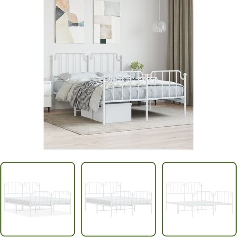 Cadre de lit -  Cadre de lit métal sans matelas et pied de lit blanc 140x190 cm (1/5)