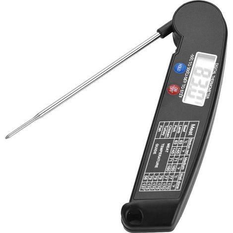 Thermomètre numérique LCD pour aliments avec sonde pliable, indicateur de température pour la cuisine, la cuisson, le barbecue et les grillades (noir)-AquaForge (1/5)