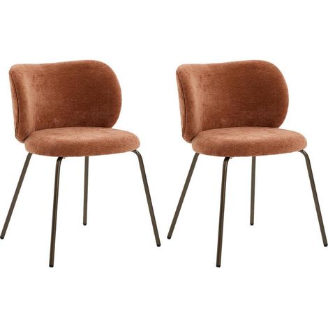 Esszimmerstühle 2er Set Chenille Orange mit Bronze Metallbeinen (1/5)