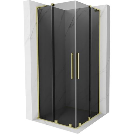 Mexen Velar L Duo Duschkabine Schiebetür 90 x 90 cm, Graphit, gebürstetes Gold - 871-090-090-02-43-55 (1/5)