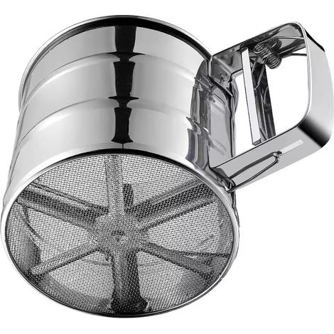 Tamis à farine, tamis de cuisson en acier inoxydable, double couche à mailles fines, à pression à une main, petit tamis à poudre en acier inoxydable (1/5)