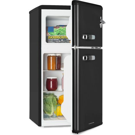 Klarstein Irene - Refrigerator-Freezer Combination , Retro Refrigerator , 61 L Refrigerator , 25 L Freezer , 40 dB Quiet , 2 Cooling Levels , 2 Door Racks , for Small Families and Singles , Black