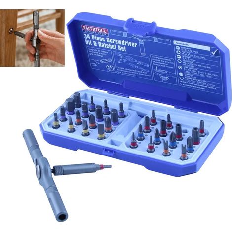 Faithfull FAISBSET34R Piece Mini Ratchet Screwdriver Multi Tool Set XMS26PALM (1/3)