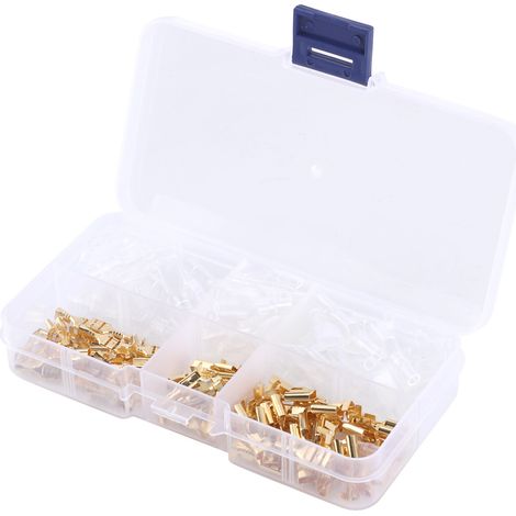 Jeu de cosses femelles à sertir dorées pour câbles électriques avec gaine, 2,8 mm / 4,8 mm / 6,3 mm (1/5)