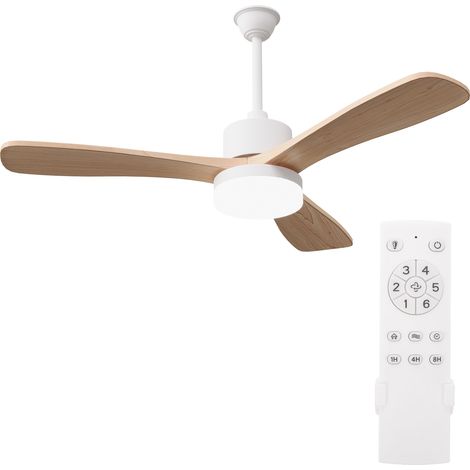 Ventilateur de plafond avec lampe LED, 108 cm, ventilateur plafonnier silencieux avec télécommande pour salon chambre, 3 pales 6 vitesses, bois clair (1/5)