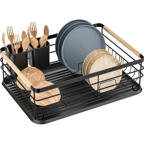 Égouttoir de Cuisine avec Porte-Ustensiles et Bac D'égouttement - Plateau Étendoir pour Évier, Capacité 3-5 Personnes Rangement Vaisselle Pratique (1/4)
