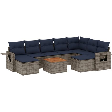 Maison Exclusive - 10-teiliges Gartensofa-Set mit Kissen, grau, P