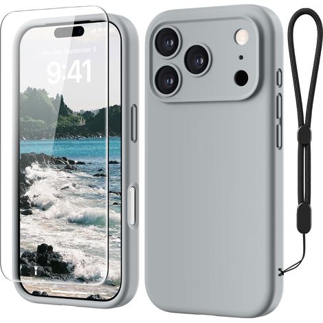 Coque pour iPhone 18 Pro Max Silicone avec 1 Verre Trempé, Gris (1/5)