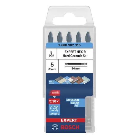 5 Forets hard cer hex-9 exp couvreur 5MM - BOSCH - 2608902315 (1/2)