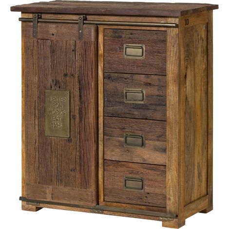 Cassettiera Mango / Legno riciclato naturale Laccato 90x45x100 cm montato RAILWAY LIMITED 104 (1/3)