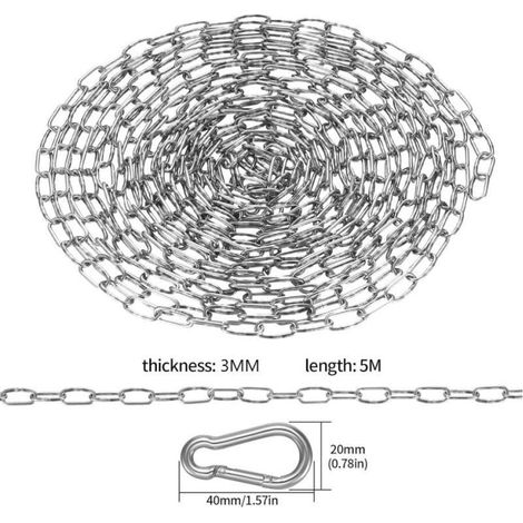 Chaîne en Acier Inoxydable, Maillons Soudés en Acier, 5 Mètres Maillons de Chaîne Robustes, 3mm Chaîne de Sécurité en Acier Galvanisé (1/5)