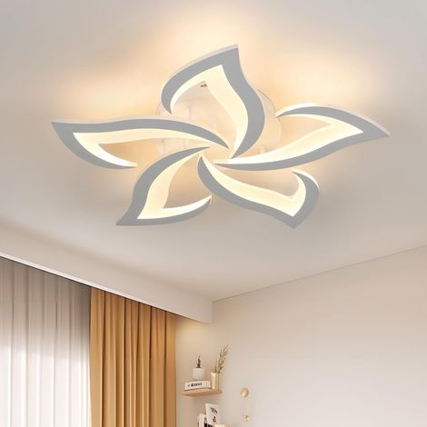 Plafonnier LED moderne, 65W, trois couleurs, 5 têtes, blanc, adapté au salon, à la chambre, à la salle à manger et à la cuisine (1/5)