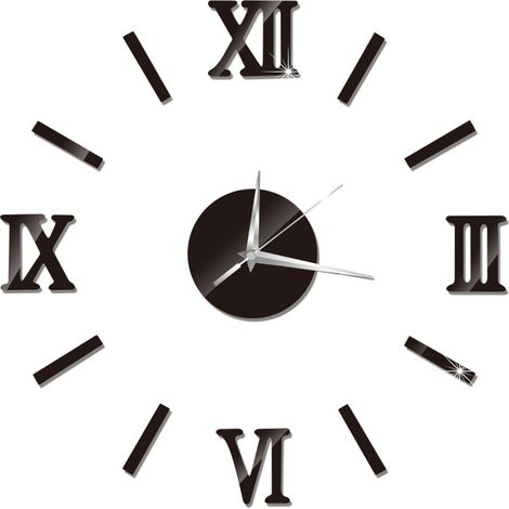 Dekorative 3D-Wanduhr zum Selbstkleben, moderner römischer Stil, für Wohn- oder Schlafzimmer (schwarz).