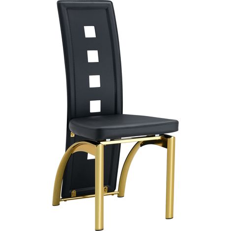 Ensemble table ronde en verre trempé 88 cm avec 2 chaises noires en simili cuir au motif géométrique (1/5)