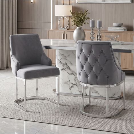 2 sillas de comedor de terciopelo gris y plata 59 x 55 x 89 cm HAVRYA (1/5)