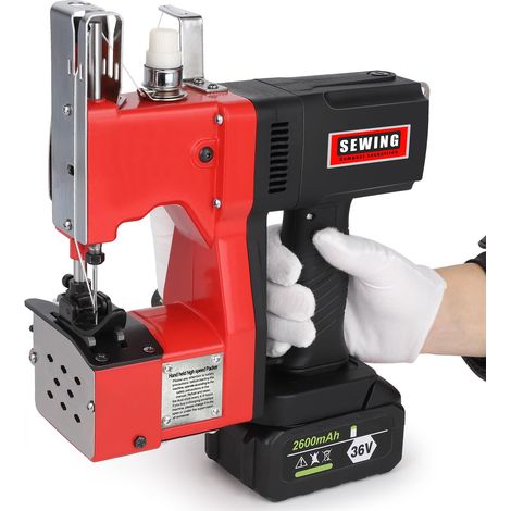 Elektrische Nähmaschine mit 1X Akku Tragbare Industrienähmaschine Elektro Sacknähmaschine Handnähmaschine für Gewebesack Papiersack Sandsack Jutesack Getreidesack Leder 210W