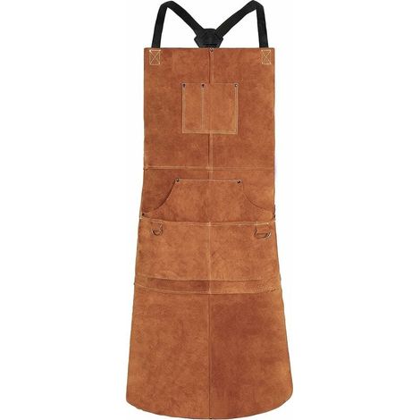 Arbeitsschürze aus Rindsleder mit 6 Taschen, 61 x 91,4 cm, multifunktionale Küchenschürze, verstellbare Träger von M bis XXL, für Damen und Herren, Braun (1/5)