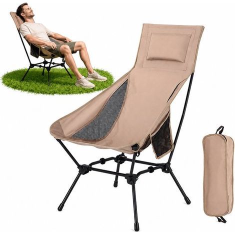Verstellbarer Campingstuhl – 2-fach höhenverstellbar (90 cm und 75 cm) – 58 x 74 x 90 cm – Maximale Belastung: 120 kg – Khaki (1/5)