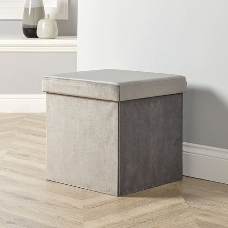 Folding Ottoman Square Velvet Grey (1/5)