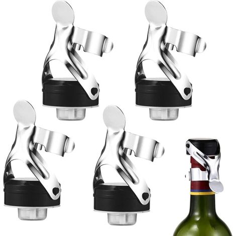 Lot de 4 bouchons de bouteille avec levier, bouchon à champagne universel, bouchon à champagne, bouchon à champagne scellé sous vide, bouchons de bouteille de vin, bouchon champagne en acier