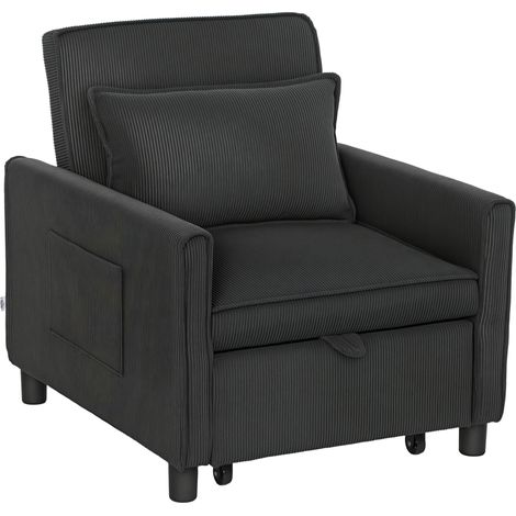 Poltrona Letto Reclinabile con Tasche Laterali, in Tessuto Effetto Velluto, 74x84x81 cm, Grigio Scuro (1/5)