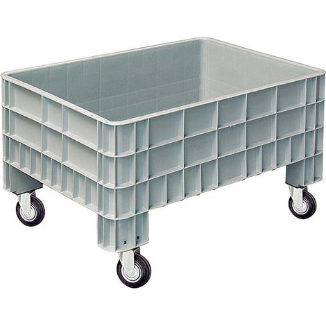 BRB Palettenbox mit Außenrippen und 4 Rollen, LxBxH 1170 x 800 x 670 mm, grau