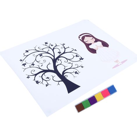 Livre d'or des invités pour une fête d'anniversaire de petite fille - Peinture d'arbre à empreintes digitales (1/5)