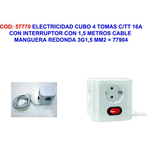 Cube 4 prises avec prise de terre 16A, câble 3G1,5 m, 3 m