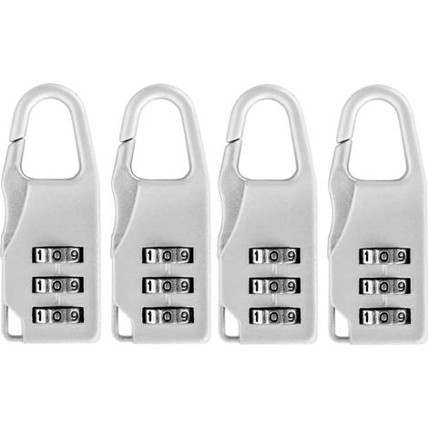 Set mit 4 Zinklegierungs-Vorhängeschlössern mit 3-stelliger Zahlenkombination - Reiseschlösser - Mini-Zahlenschlösser (silber) (1/5)