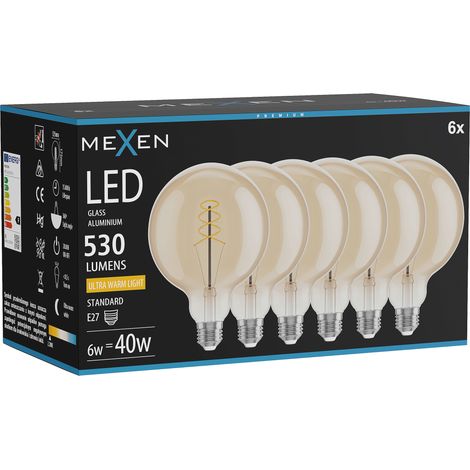 Mexen Vintis 6x Ampoule filament spirale LED E27, G125, 6W, Chaude - 2200K, 530 lm, ambre - L168-E27-0622-50x06 (1/5)